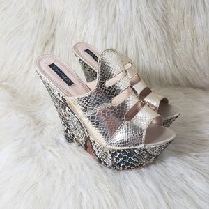 Sergio Todzi Snakeskin Platform Wedge Sandals